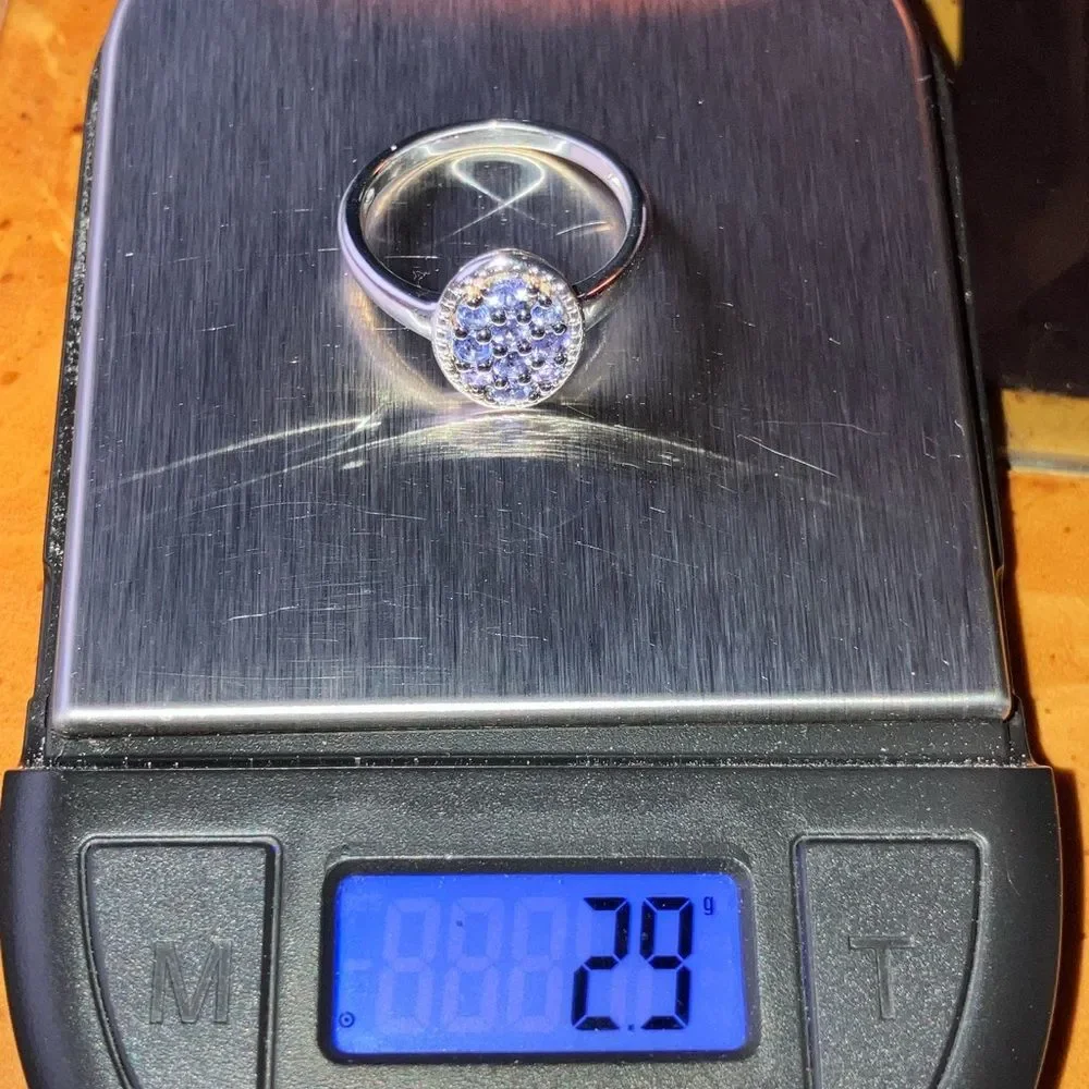 Natural Tanzanite Sterling Silver Cluster Ring Size 8